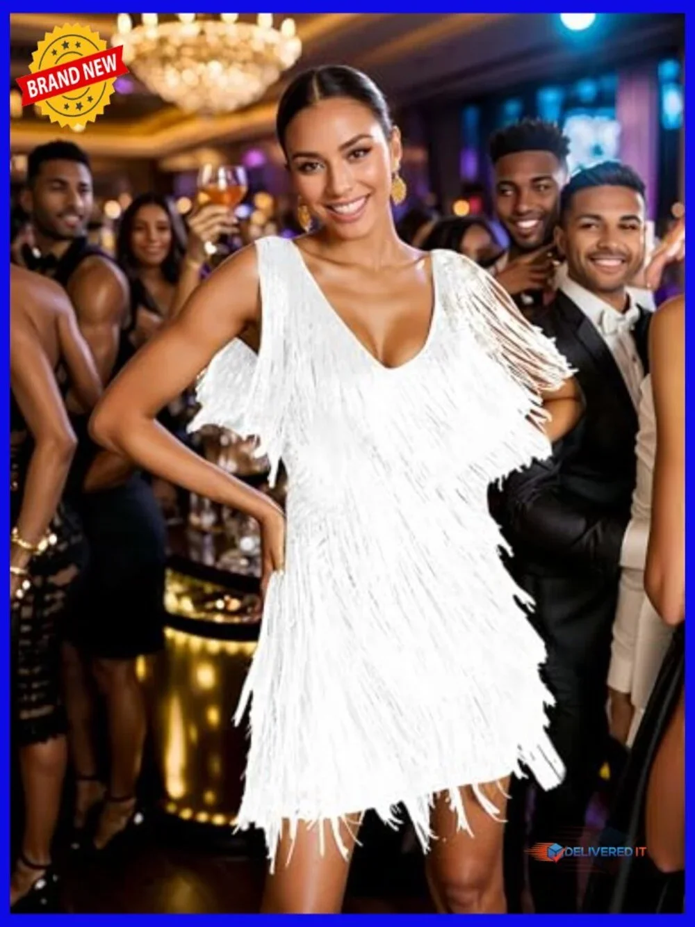 Halter Backless Fringe Mini Dress for Parties Cocktail Bodycon - Picture 4 of 7